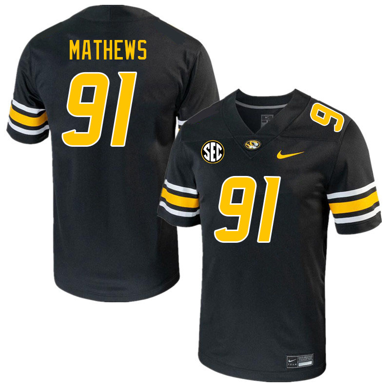 Men #91 Ian Mathews Missouri Tigers College 2023 Football Stitched Jerseys Sale-Black